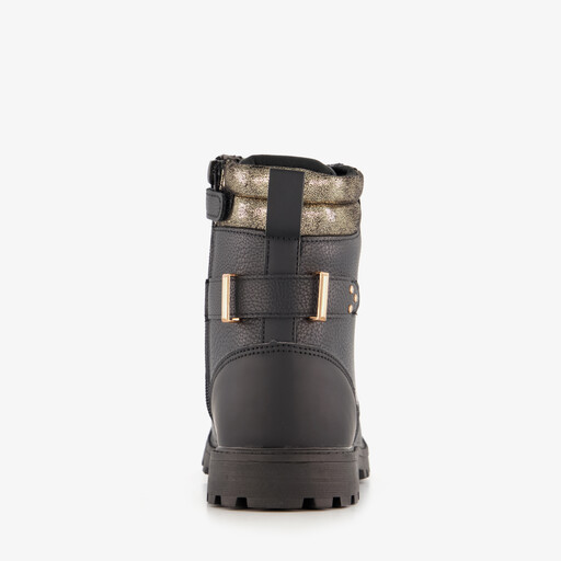 Meisjes veterboots zwart met goud