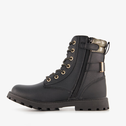 Meisjes veterboots zwart met goud