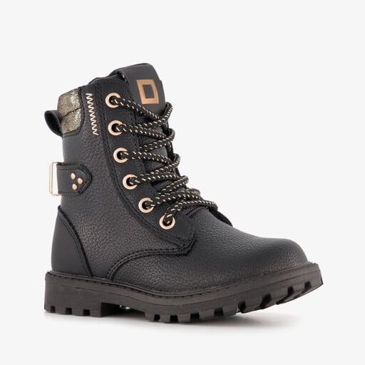 Meisjes veterboots zwart met gouden details