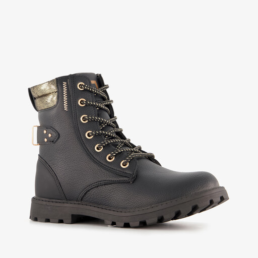 Meisjes veterboots zwart met goud