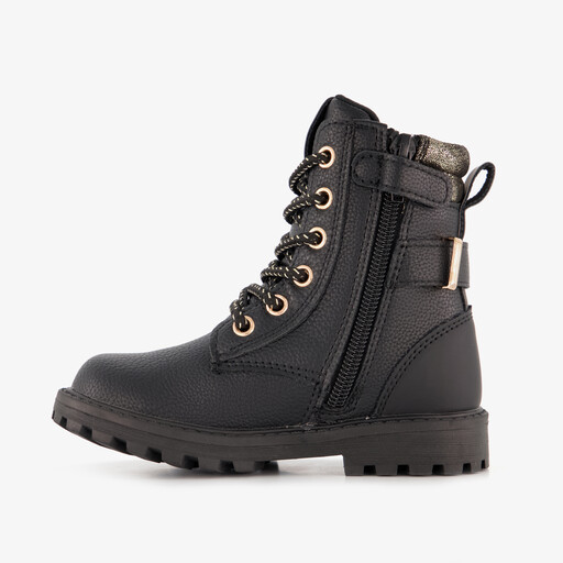 Meisjes veterboots zwart met gouden details