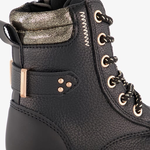 Meisjes veterboots zwart met gouden details