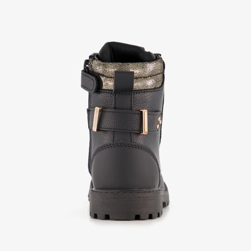 Meisjes veterboots zwart met gouden details