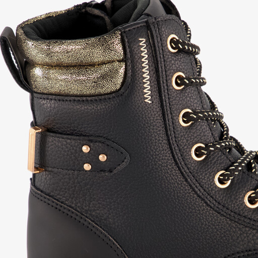 Meisjes veterboots zwart met goud