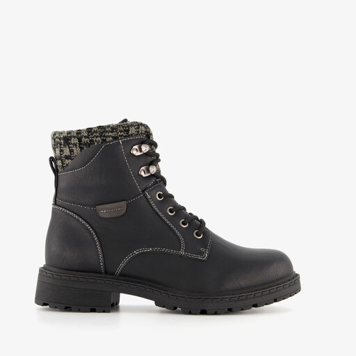 Dames veterboots met gebreid detail zwart