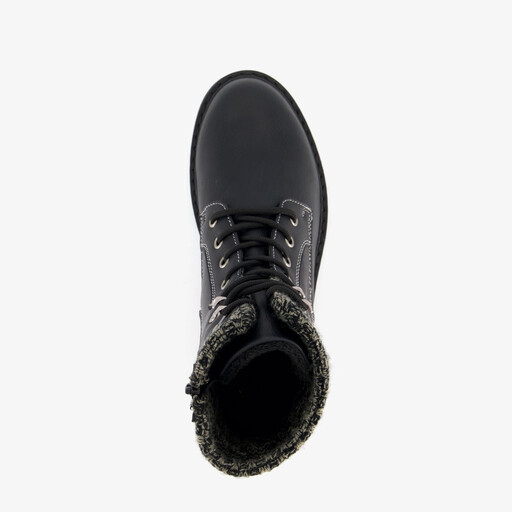 Dames veterboots met gebreid detail zwart
