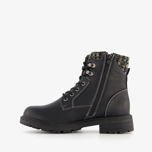 Dames veterboots met gebreid detail zwart