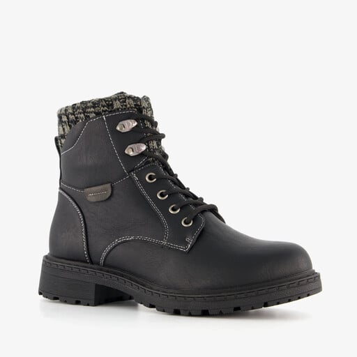 Dames veterboots met gebreid detail zwart