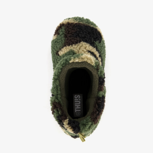 Hoge jongens pantoffels met camouflageprint groen