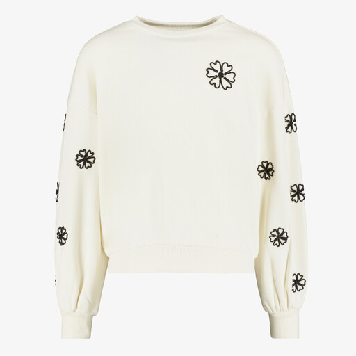 Meisjes sweater met borduursels wit zwart