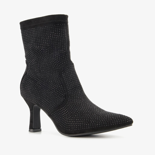 Dames glitter enkellaarsjes met hak zwart