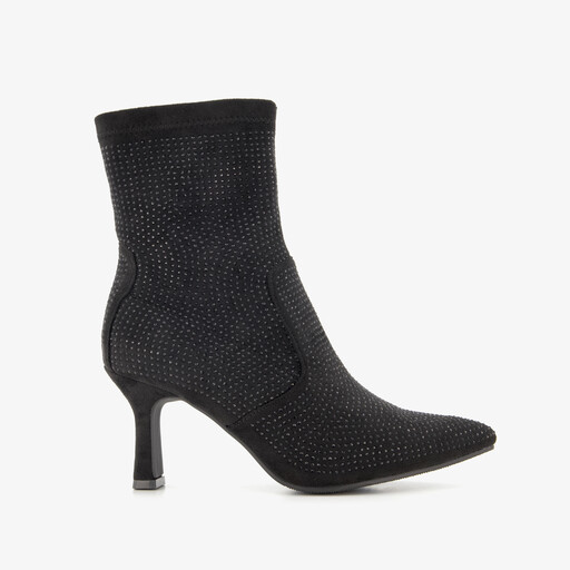 Dames glitter enkellaarsjes met hak zwart