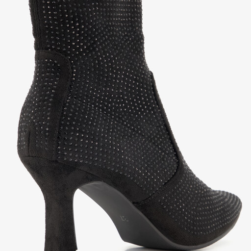 Dames glitter enkellaarsjes met hak zwart