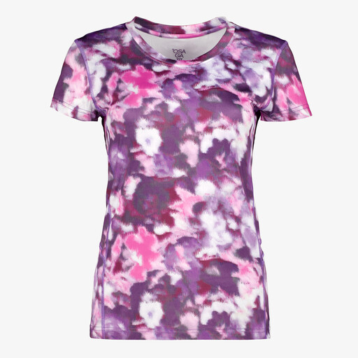 Dames sport T-shirt met bloemenprint paars