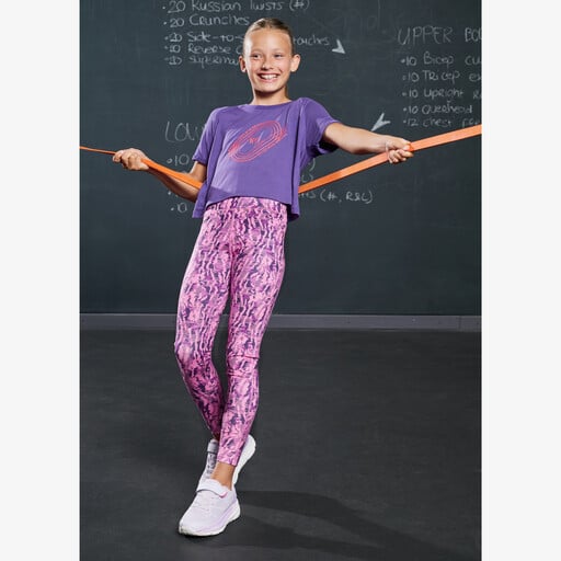 Cropped meisjes sport T-shirt met opdruk paars