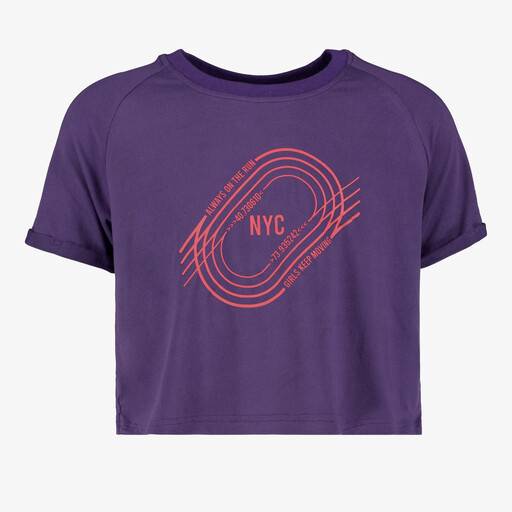 Cropped meisjes sport T-shirt met opdruk paars