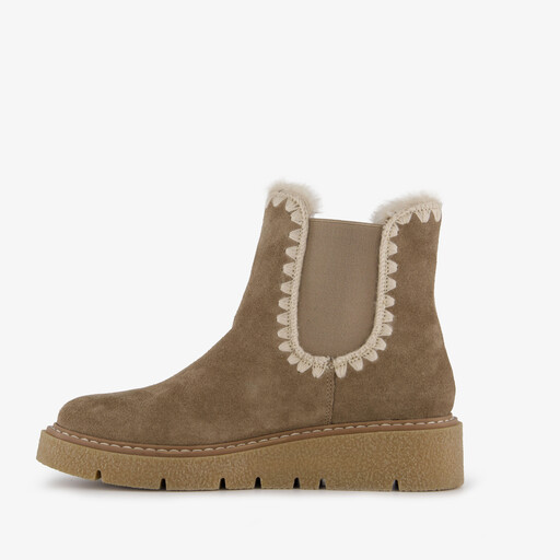 Gevoerde suede dames boots taupe