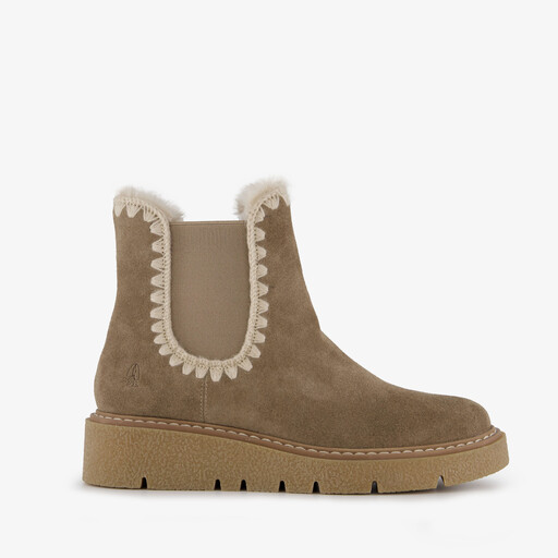 Gevoerde suede dames boots taupe