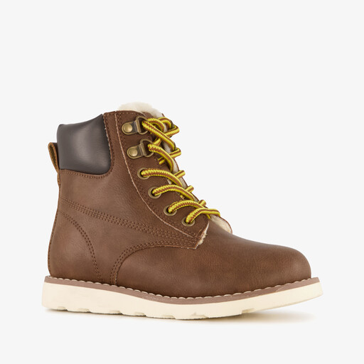 Gevoerde jongens veterboots cognac bruin