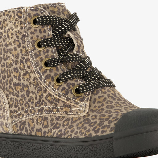 Leren meisjes veterschoenen met panterprint bruin