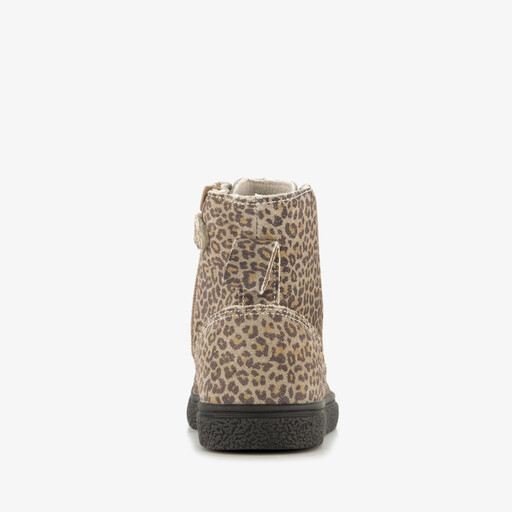 Leren meisjes veterschoenen met panterprint bruin