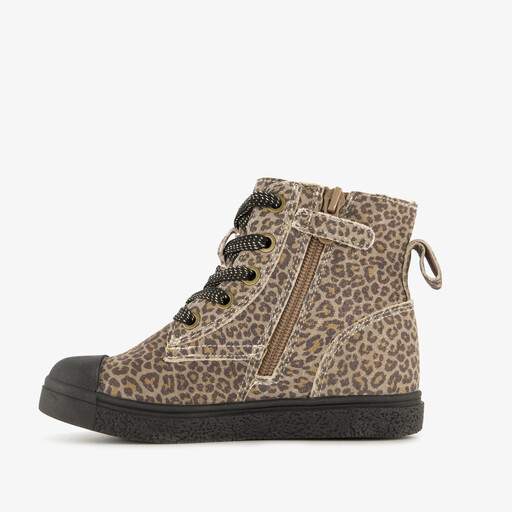 Leren meisjes veterschoenen met panterprint bruin