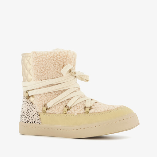 Gevoerde meisjes teddy boots beige goud