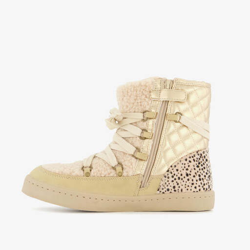 Gevoerde meisjes teddy boots beige goud
