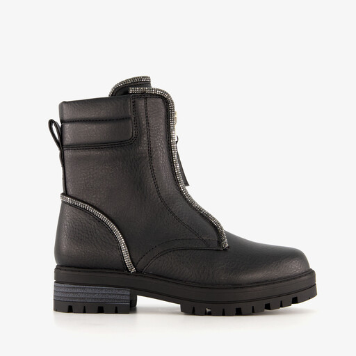 Meisjes biker boots met strass steentjes zwart