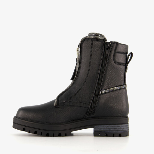 Meisjes biker boots met strass steentjes zwart