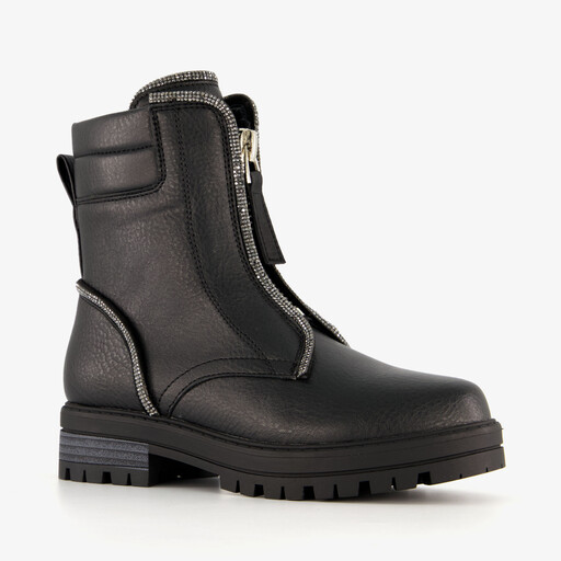 Meisjes biker boots met strass steentjes zwart