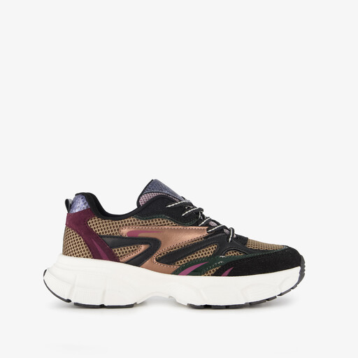 Dames dad sneakers met slangenprint zwart