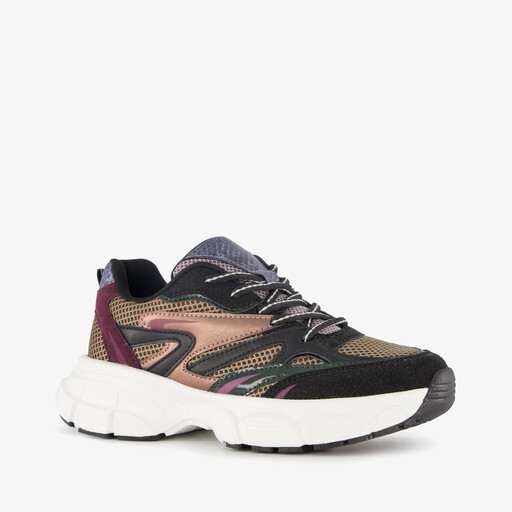 Dames dad sneakers met slangenprint zwart