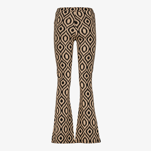 Dames flared broek met tribal print bruin zwart