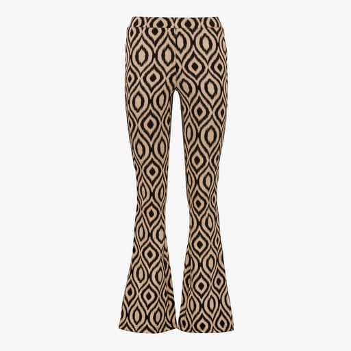 Dames flared broek met tribal print bruin zwart