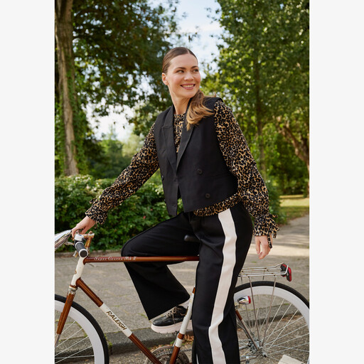 Dames wide leg broek met bies zwart