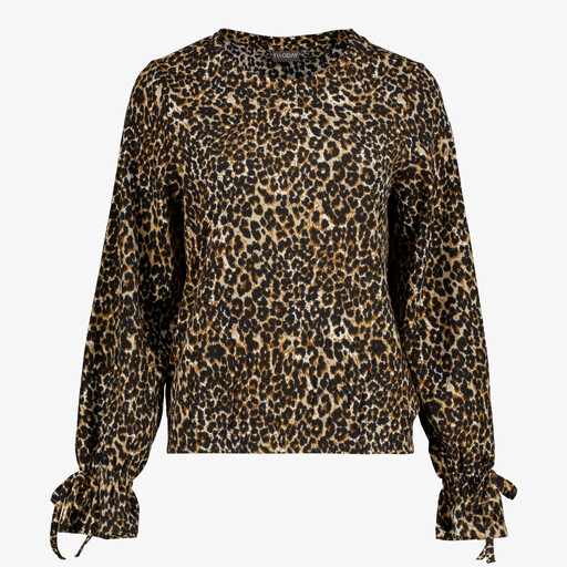 Dames blouse met luipaardprint en strikjes