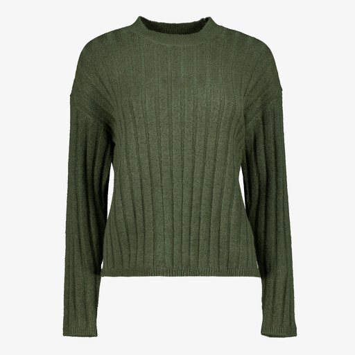 Ribgebreide dames trui groen