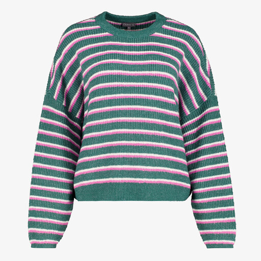 Dames trui gestreept groen/roze/wit