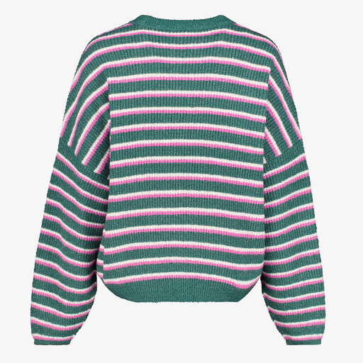 Dames trui gestreept groen/roze/wit