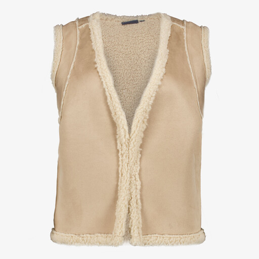 Dames gilet beige met teddy voering