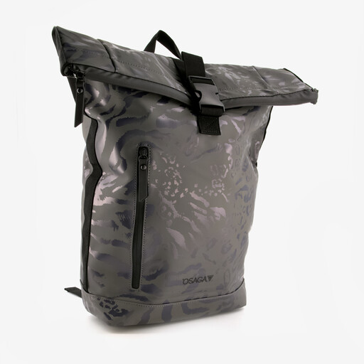 Rolltop rugzak waterdicht zwart met panterprint 14 liter