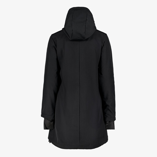 Lange gevoerde dames softshell jas zwart