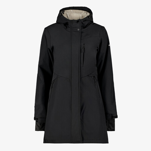 Lange gevoerde dames softshell jas zwart