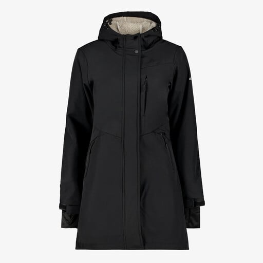 Lange gevoerde dames softshell jas zwart