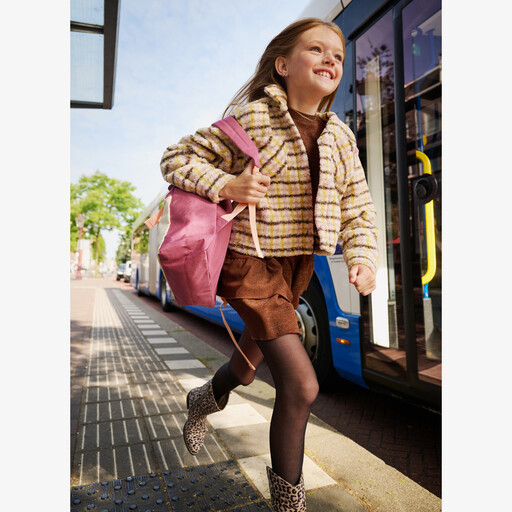 Meisjes teddy shacket met strepen beige roze