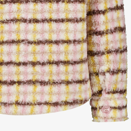 Meisjes teddy shacket met strepen beige roze