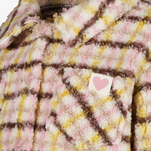 Meisjes teddy shacket met strepen beige roze