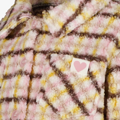 Meisjes teddy shacket met strepen beige roze