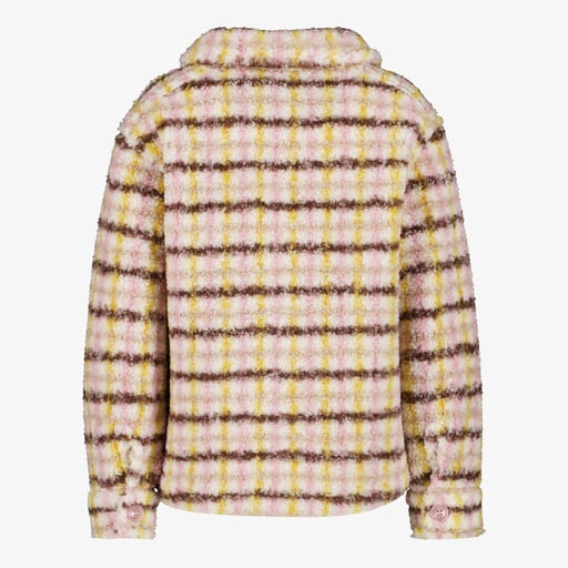 Meisjes teddy shacket met strepen beige roze
